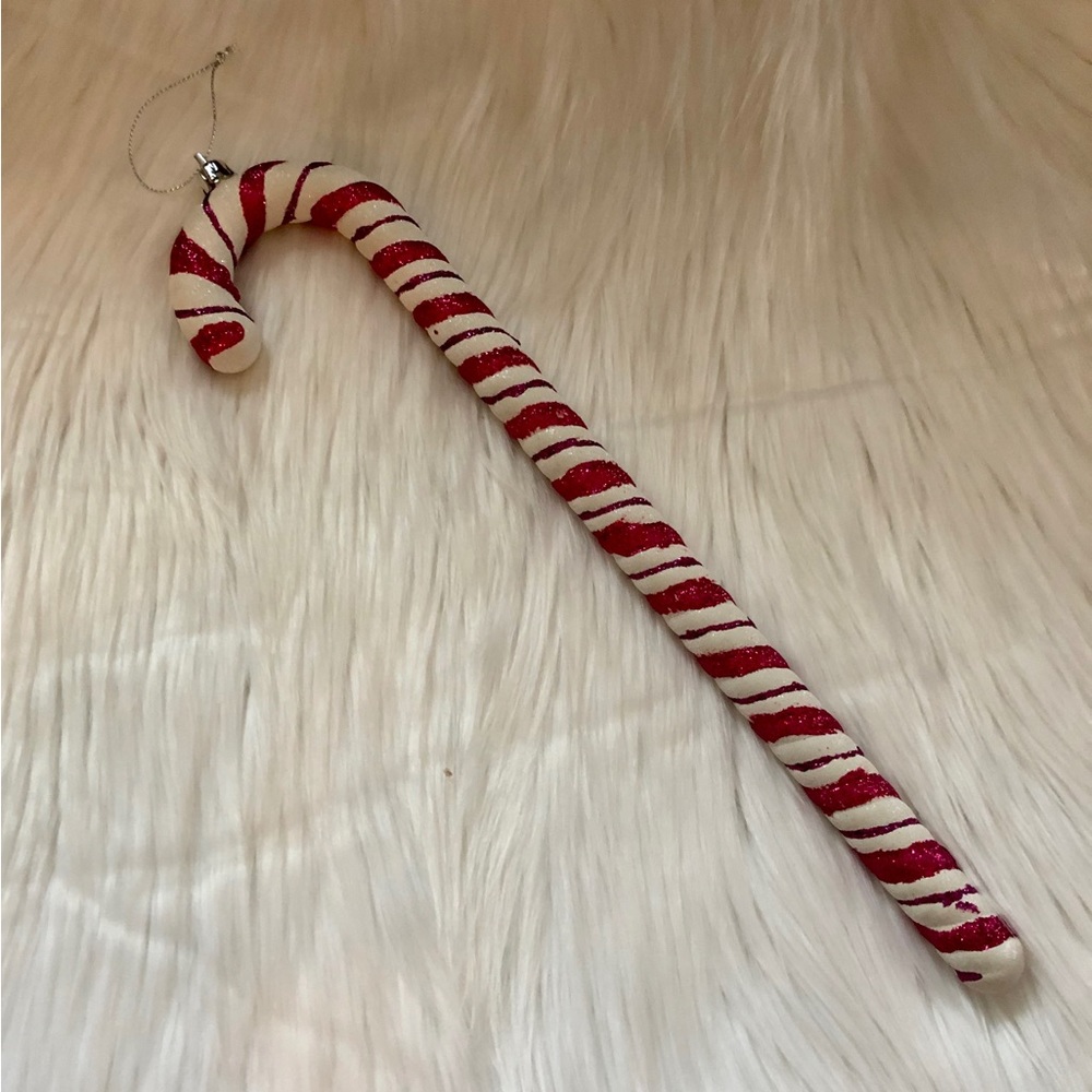 NWOT Large Oversized Pink & White Glitter Candy Cane Ornament